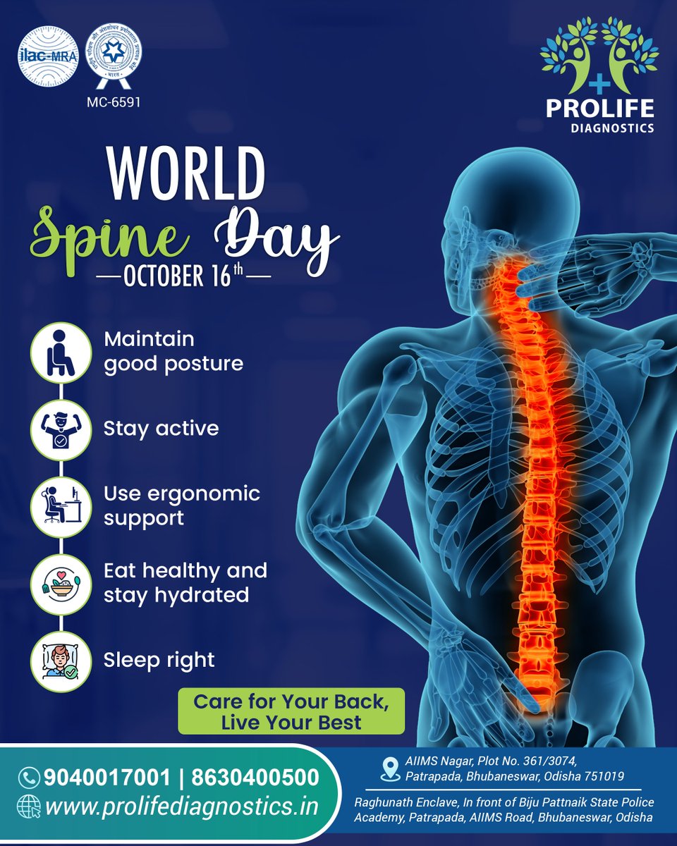ProlifeBBSR's tweet photo. A healthy spine keeps you strong and active every day.
This #WorldSpineDay, choose good posture and timely diagnostics with #ProlifeDiagnostics Bhubaneswar.

#DiagnosticsCentre #SpineHealth #BackCare #Bhubaneswar https://t.co/t5fHmzqiRt