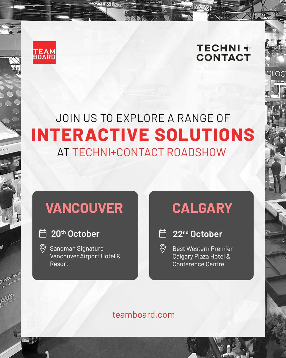 The <a href="/TechniContact1/">Techni+Contact</a> Roadshow 2025 continues as we head west, bringing the latest in interactive technology. Join us for live demos and hands-on sessions to experience how our interactive solutions can elevate collaboration.

📍 Vancouver – October 20th
📍 Calgary – October 22nd