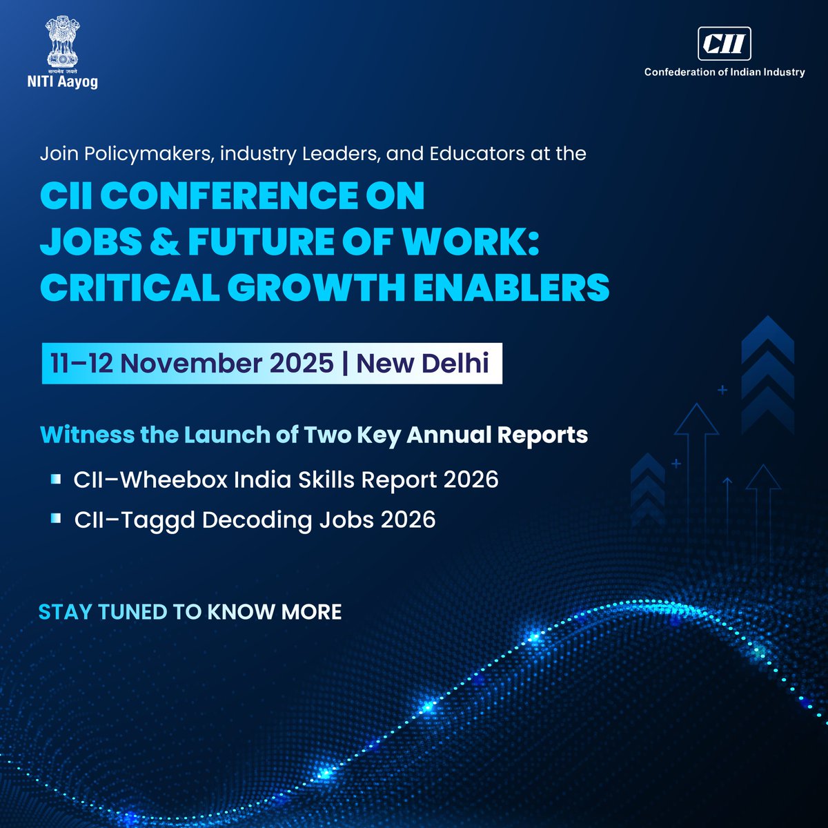 🚀 CII presents the Conference on Jobs &amp; Future of Work: Critical Growth Enablers this Nov in New Delhi — shaping India’s talent for tomorrow.

📅 11–12 Nov 2025 | 📍 New Delhi
<a href="/NITIAayog/">NITI Aayog</a> | <a href="/FollowCII/">Confederation of Indian Industry</a> 
#CII #CIISkills #Event #FutureOfWork #CareerDevelopment #NewDelhi