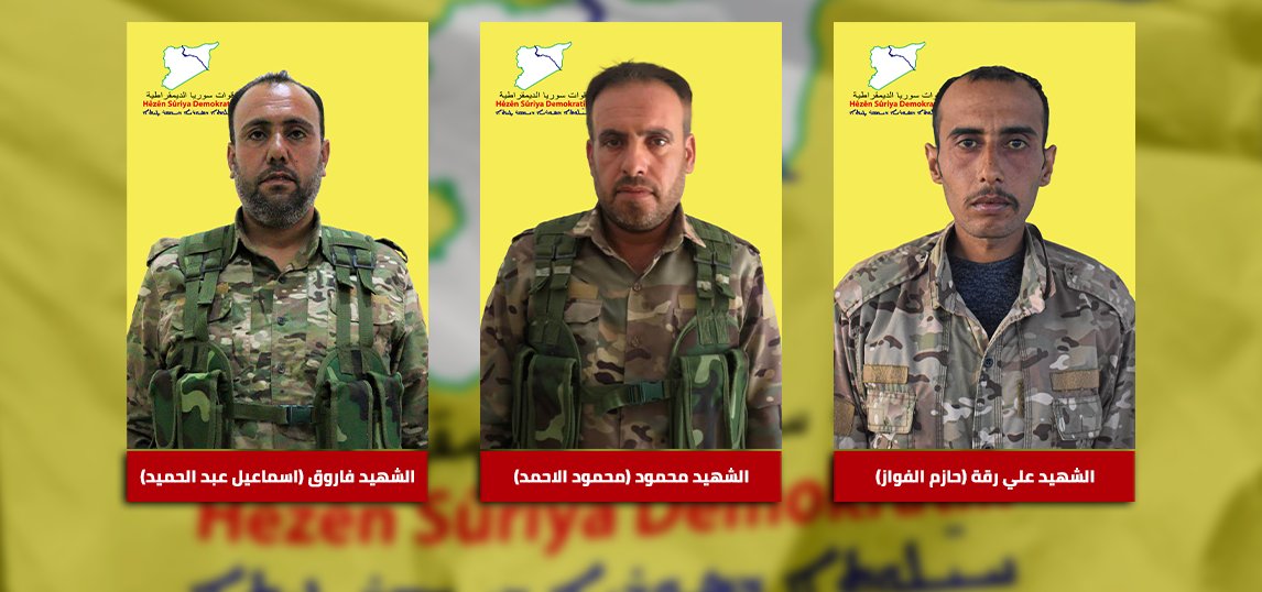 Rojava_Post's tweet image. Three fighters #Syrian_Democratic_Forces were
martyred while confronting #ISIS_mercenaries in various
locations.
#Rojava_post