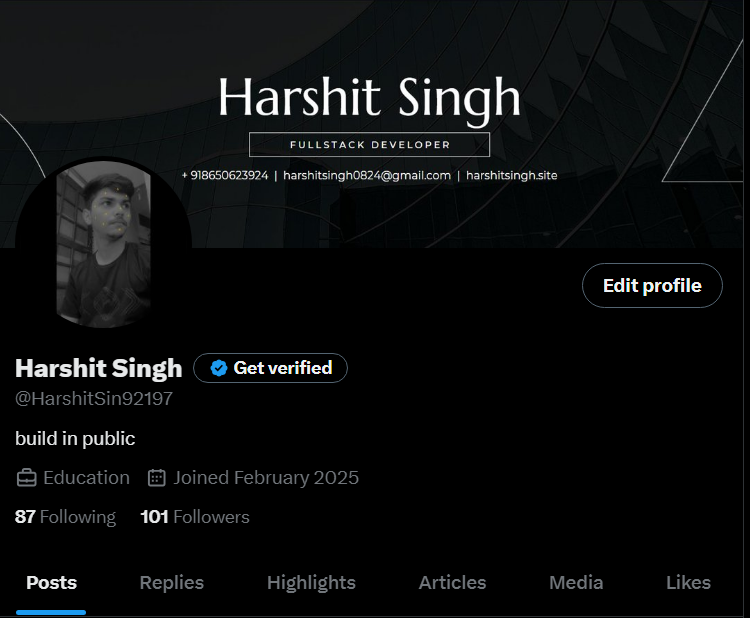 HarshitSin92197's tweet image. 🎉 Hit 100 followers!
Huge thanks to my amazing developer fam ❤️
Your support means a lot — let’s keep learning, coding & growing together 💻🚀
keep connected
keep learning
keep growing
#100daysofcodingchallenge #100Followers #DeveloperCommunity #CodingJourne