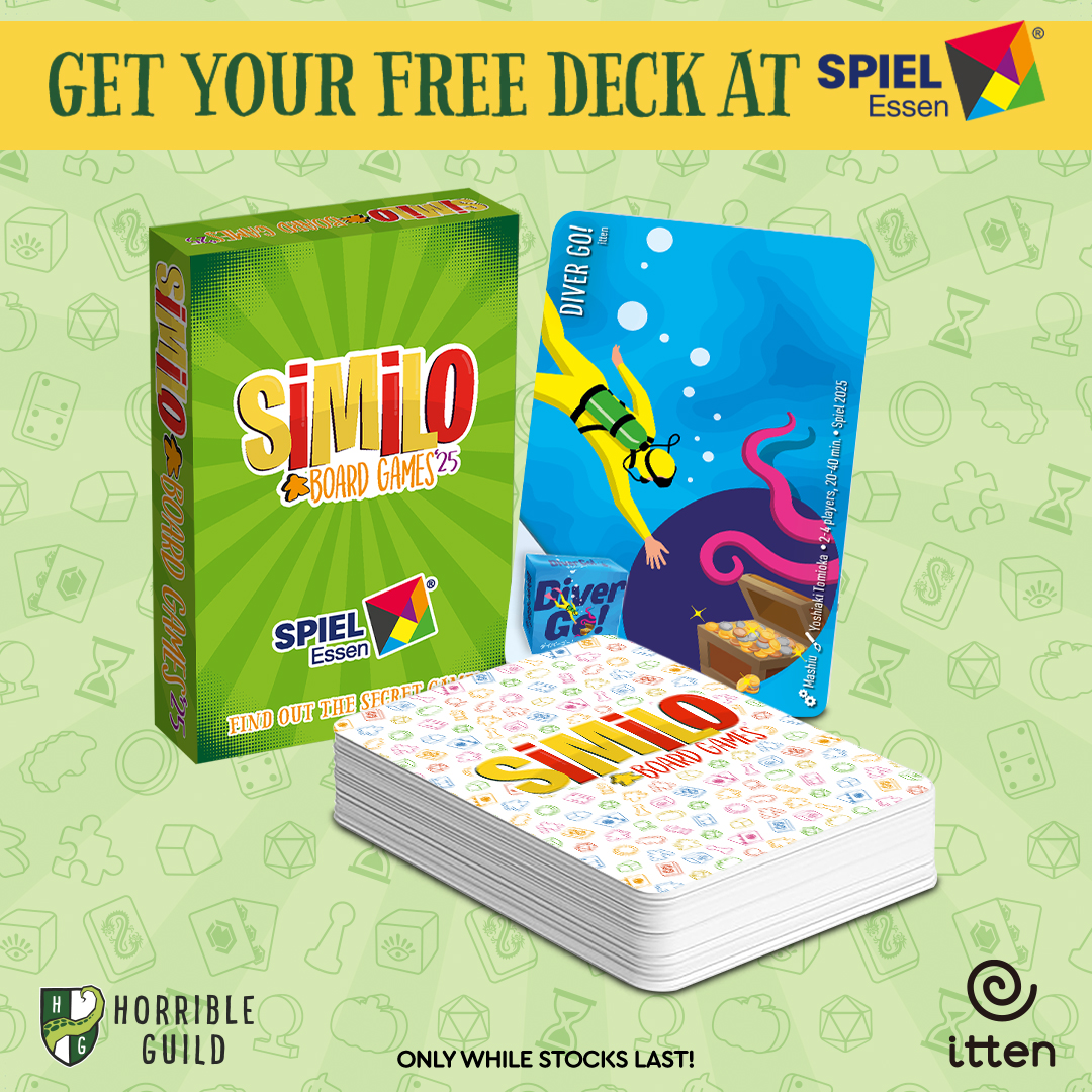 itten_games_en's tweet photo. Spot Diver Go! in the Similo card game at Essen #Spiel2025 
Pick up #DiverGo or one of the games in the deck to get Similo for free.
Find it at our booth at [Hall 6, C300] and at other booths around @spiel_messe. While stocks last.

#boardgames #brettspiel #similo #horribleguild https://t.co/0H0unLlRoN