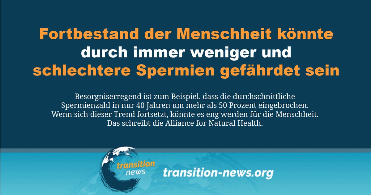 C_Transition2's tweet image. «In nur vierzig Jahren ist die durchschnittliche Spermienzahl um mehr als 50 Prozent eingebrochen, und neue Studien zeigen, dass sich dieser Rückgang jährlich um schätzungsweise 1,6 Prozent beschleunigt.
Weiterlesen ... (transition-news.org/fortbestand-de…)
#transitionnews