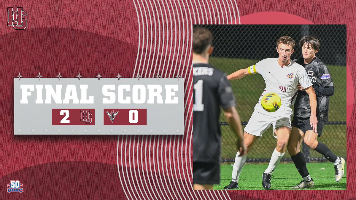 HSCathletics's tweet photo. FINAL | @HSC_soccer hands No. 18 University of Lynchburg its first loss of the season with a 2-0 win. Senior forward Walker Stebbings scored both goals for the Tigers, with sophomores Kevin Nova Euceda and Zakky Johnston providing the assists. #RollTigers🐅#ODAC #d3soccer https://t.co/aBJePF7OoR