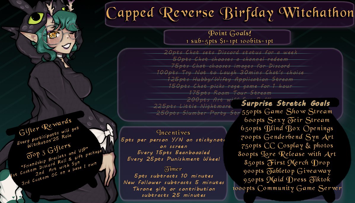 We vibin and smashing goals left and right! Witchathon art sillies and withcy plans!! Come hang out twitch.tv/synderwitchvt
 #subathon #VTuberUprising #BirthdayCelebration #SmallStreamersConnect #vtuber