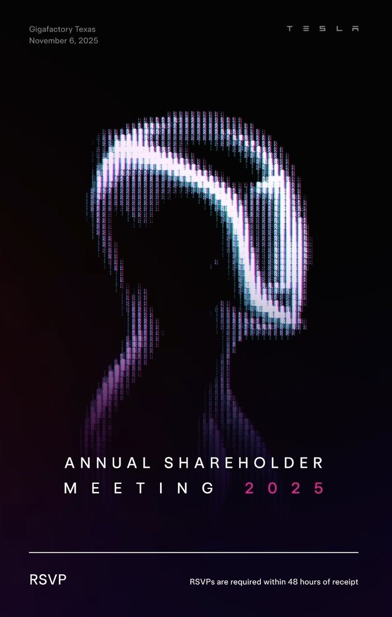 SawyerMerritt's tweet image. Tesla has started sending invitations to the winners of the random drawing to attend its annual shareholder meeting on November 6, 2025.