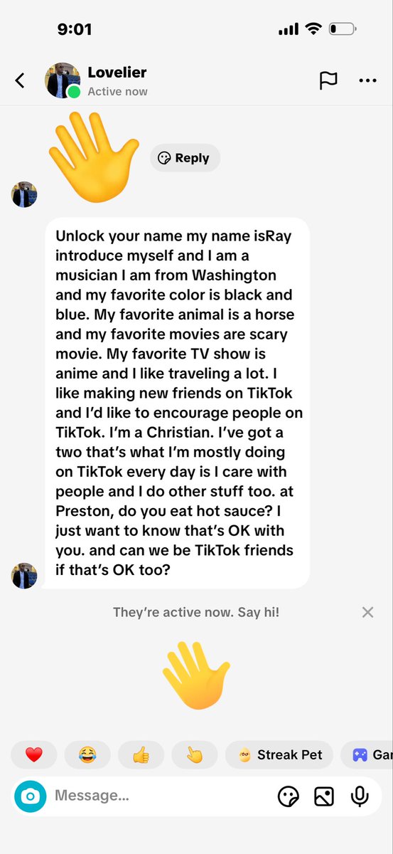 Zae's tweet image. Ok so I just got a weird text on TikTok I didn’t respond guys but I did screenshot! Ngl I was about to go off on dud but then as I read him looking threw his photos I’ve determined he’s slow or something 🤷🏿‍♂️ not saying it as a bad thing cause that’s what made me not carry him but…