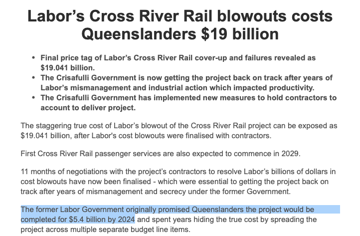 BowTiedStocks (@bowtiedstocks) on Twitter photo This is what happens when we try to build things in Australia
Cross River Rail was meant to be completed by 2024 for total cost of $5.4bn
True cost now expected at $19.0bn with 2029 delivery
We are a joke of a people, a disgace, a worldwide laughing stock
Currency is toast This is what happens when we try to build things in Australia
Cross River Rail was meant to be completed by 2024 for total cost of $5.4bn
True cost now expected at $19.0bn with 2029 delivery
We are a joke of a people, a disgace, a worldwide laughing stock
Currency is toast