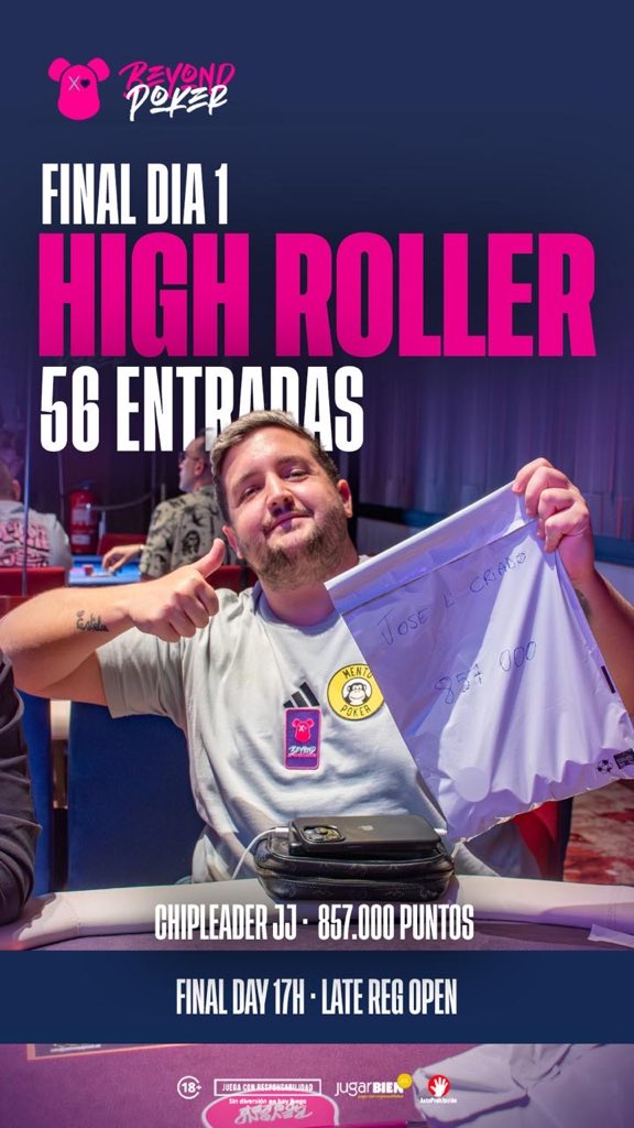 🔥 Fin del Día 1 del High Roller 🔥

💼 56 entradas provisionales 

Mañana Final Day, con el registro aún abierto durante 3 niveles (2.500 / 5.000 – 40bb)

💥 ¡Todo por decidir en la recta final del High Roller en Málaga!

#BeyondPoker #BeyondTour #HighRoller #Málaga