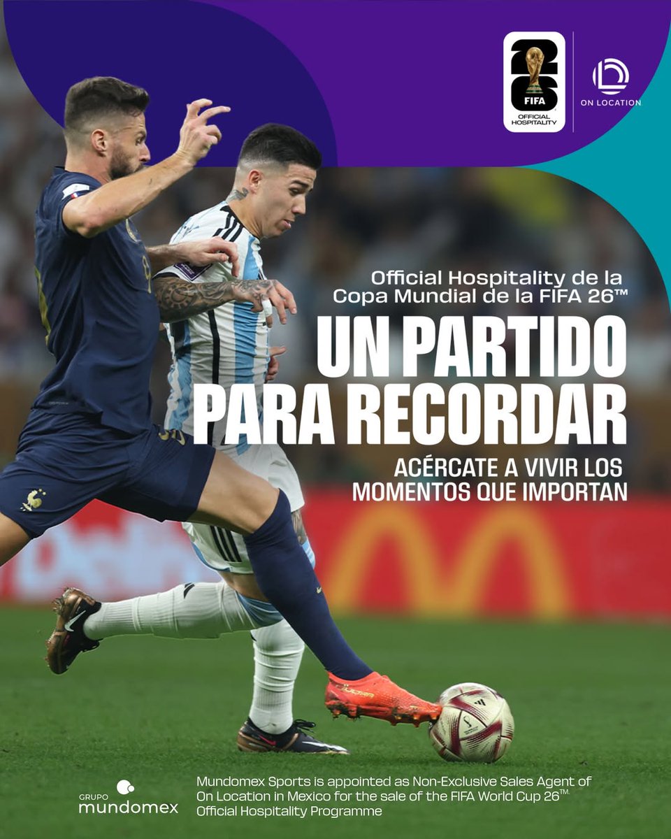 Desde la Copa Mundial de la FIFA Italia 1990™ hasta la Copa Mundial de la FIFA Catar 2022™  en Grupo Mundomex hemos dado seguridad y confianza a cada uno de nuestros clientes.
Contacto: hospitality2026@mundomex.com.mx