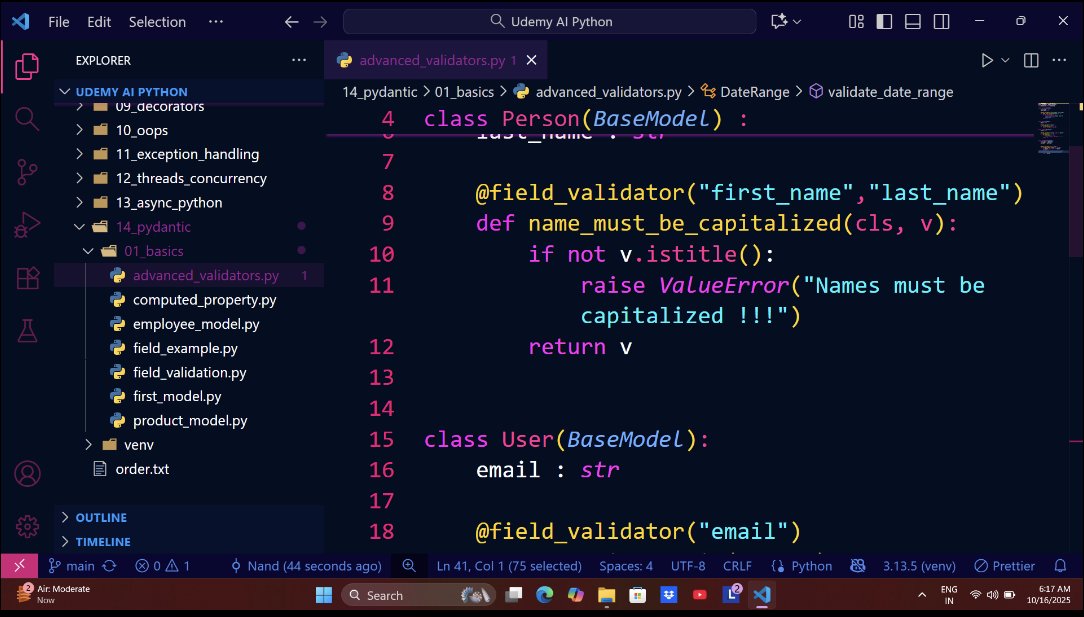 Nik_Coding10's tweet image. Link :- github.com/NandKasar10/AI…
#AI #Python grind today 🤖
Explored #Pydantic, model_validator, field_validator, & Field() — clean data handling feels satisfying 💡
Also touched async/await & multiprocessing 🧠
#GenerativeAI #Coding #DevJourney #LearnInPublic #CollegeStudent