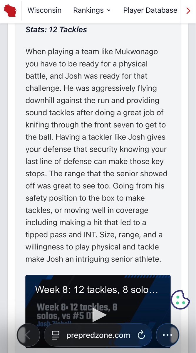 Thank you @mj_nfldraft for the write up in @prepredzonewi: 

“Fast and Physical Defensive Performances of Week 8”! 

I have enjoyed the challenge of competing every week in the Classic 8, Wisconsin’s top 🏈 conference. 

@mj_nfldraft @travisbound @coach_vitale
@waukeshawestfb