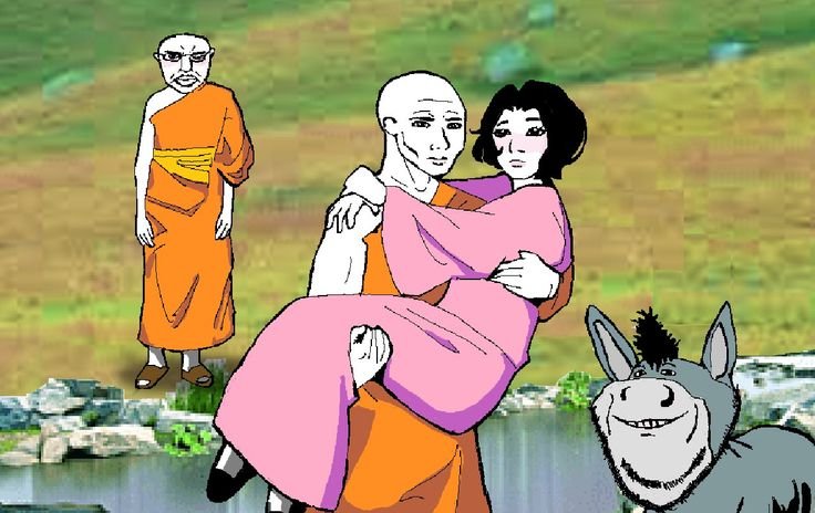 Vagabundo do Dharma (@brahdisattva) on Twitter photo Dois monges encontram uma mulher que não consegue atravessar um rio. Um deles a carrega para o outro lado. Horas depois, o outro monge, irritado, diz: "Nós não podemos tocar em mulheres!" O primeiro responde: "Eu deixei a mulher na margem do rio. Você ainda a está carregando?" Dois monges encontram uma mulher que não consegue atravessar um rio. Um deles a carrega para o outro lado. Horas depois, o outro monge, irritado, diz: "Nós não podemos tocar em mulheres!" O primeiro responde: "Eu deixei a mulher na margem do rio. Você ainda a está carregando?"
