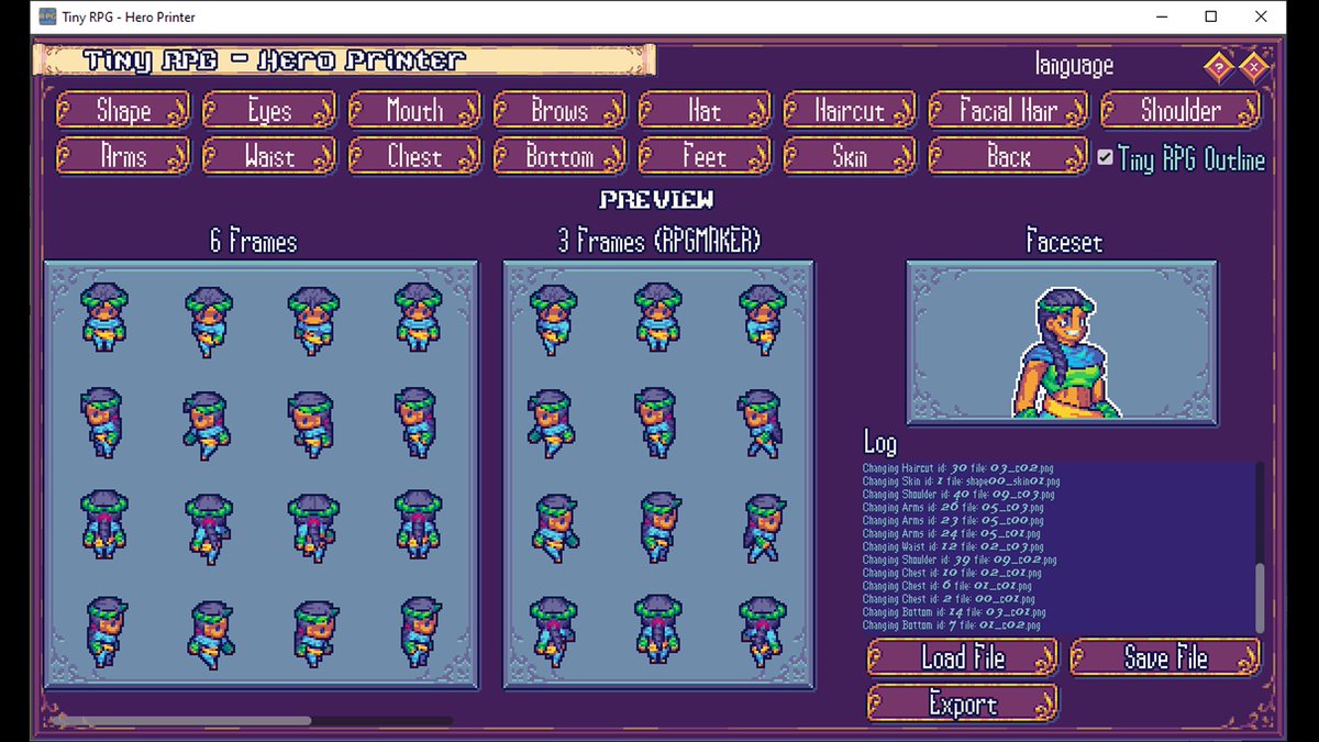 tkool_dev's tweet image. 【お知らせ】#RPGツクールMZ #RPGツクールMV 向け公式DLC『TinyRPG - ヒーロープリンター』が登場！　目や眉毛、服装など14種の項目から好きなパーツを選択して、お気に入りのキャラクターを作りましょう！

store.steampowered.com/app/4074460/RP…
store.steampowered.com/app/4074640/RP…
store.rpgmakerofficial.com/products/tinyr…