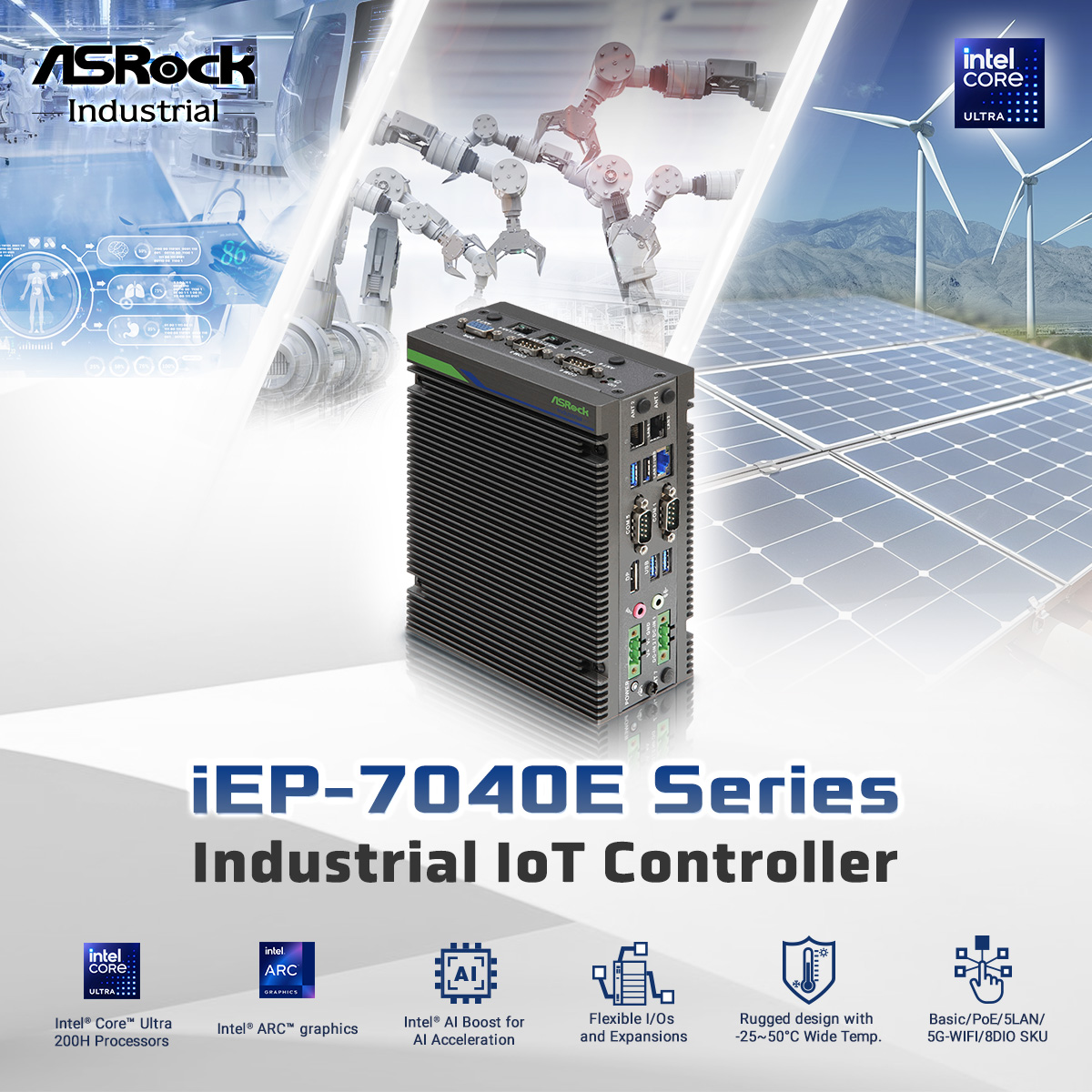 AsrockComputer's tweet image. AI is reshaping industrial landscapes, from precision manufacturing and robotic control to smart city infrastructure. Our iEP-7040E Series Industrial IoT Controller empowers these applications with exceptional AI performance, advanced graphics, and robust connectivity.