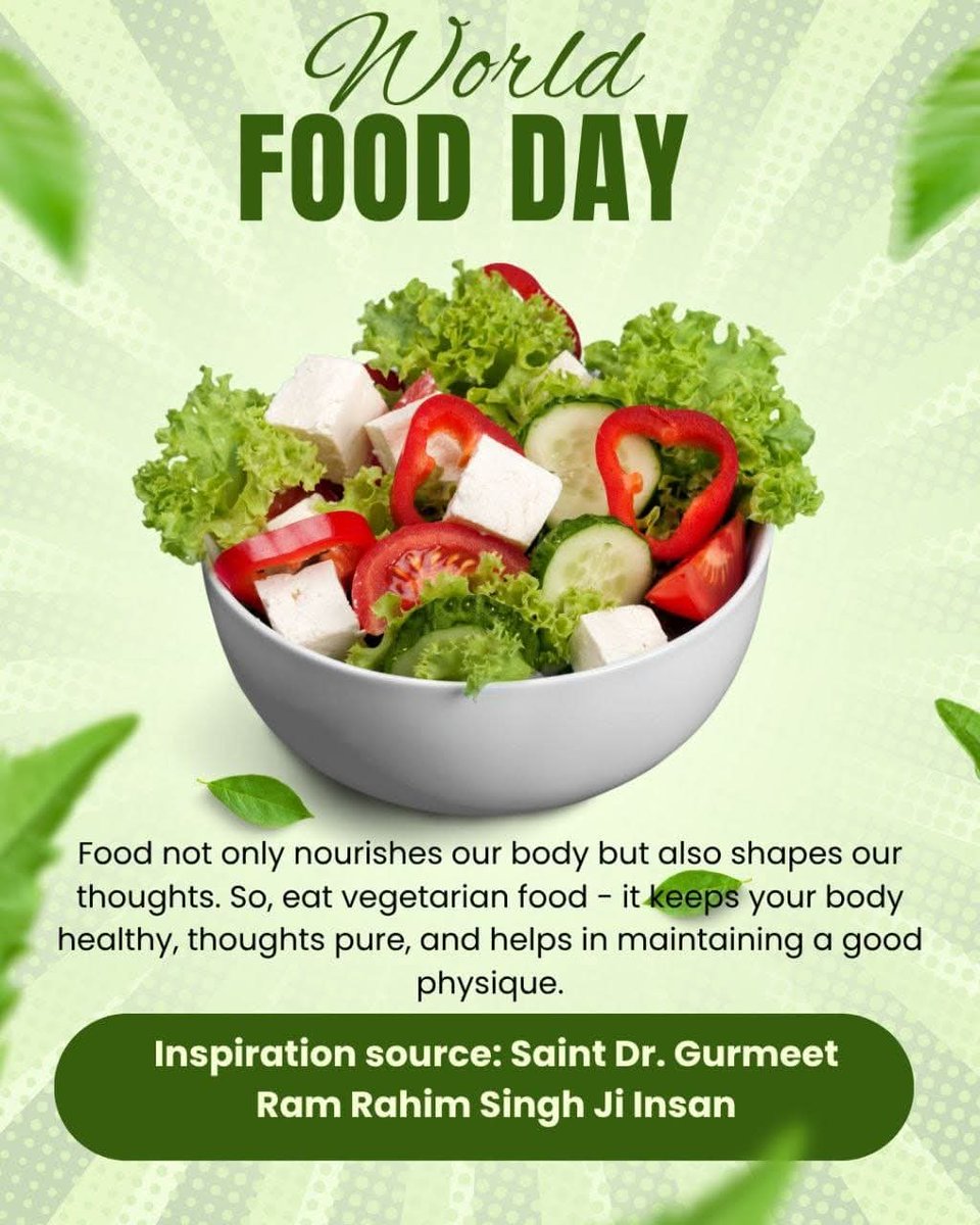 Pure thoughts are necessary to get God's blessings. 
Saint Dr MSG  says that eating vegetarian food that is cold in nature stimulate positive thinking. 
There's a saying, जैसा खाओ अन्न, वैसा होवे मन 
So always eat healthy, eat veg food 
#WorldFoodDay
#WorldFoodDay2025 
#FoodBank