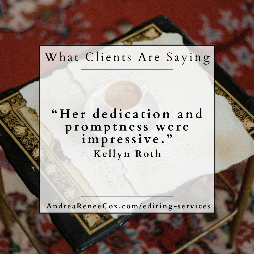 Do you need a copy editor for your Christian fiction novel? I'd love to work with you! Over 13 years and 80+ books of experience. Claim your spot today!

#copyediting #copyeditor #amediting #editor #whatclientsaresaying

andreareneecox.com/editing-servic…