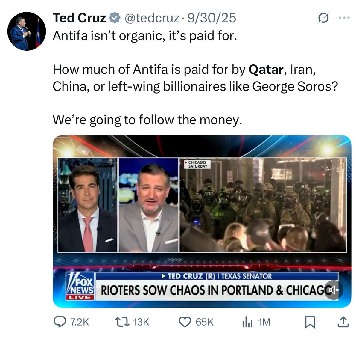 DanielHarder82's tweet photo. @tedcruz 16 days ago, you claimed QATAR was funding it.

But now you changed it to George Soros because NOW Trump is best friends with QATAR.

What a weasel! https://t.co/gmKagG6p4q