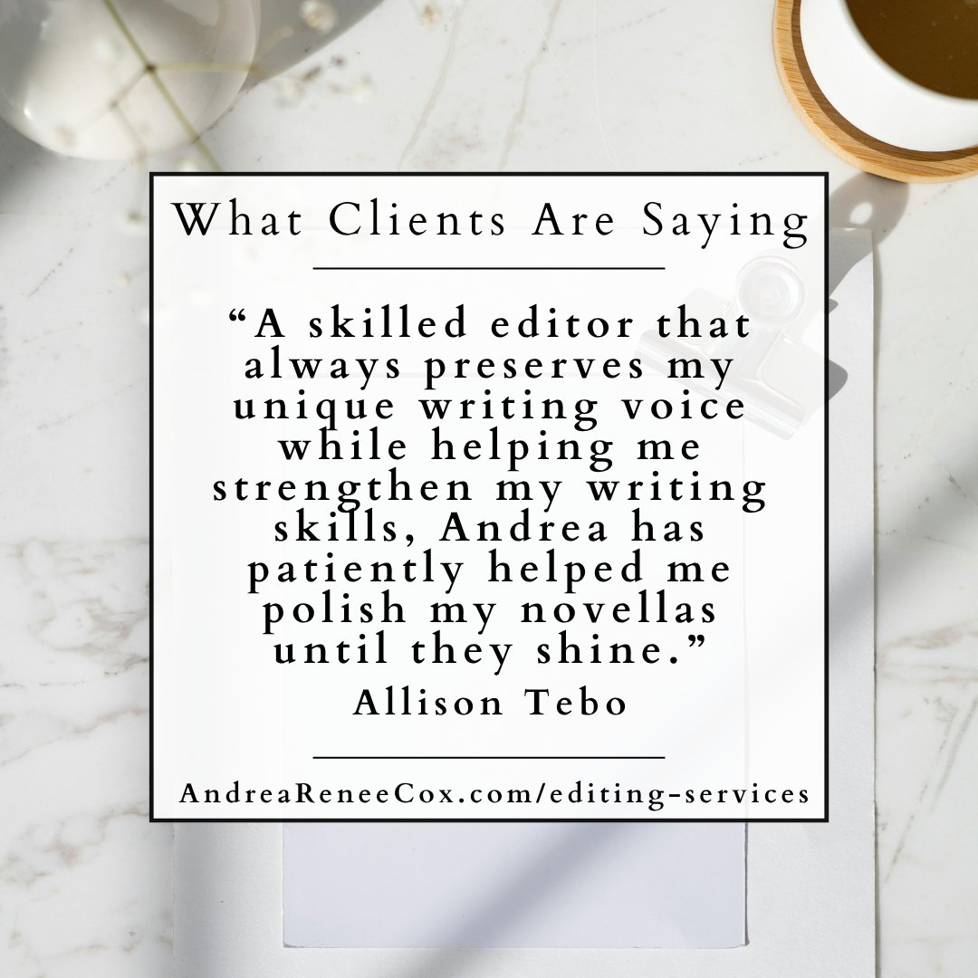 screenwriter87's tweet image. Do you need a copy editor for your Christian fiction novel? I'd love to work with you! Over 13 years and 80+ books of experience. Claim your spot today!

#copyediting #copyeditor #amediting #editor #whatclientsaresaying

andreareneecox.com/editing-servic…