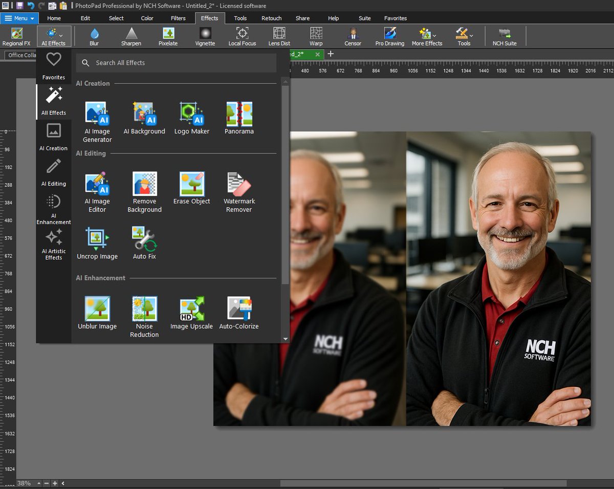 nchsoftware's tweet image. With PhotoPad's AI features, unleash your creativity by creating images, blurring/unblurring, upscaling and replacing backgrounds. (Any resemblance to real people is coincidental.) Enjoy!  
nchsoftware.com/photoeditor/ai…  
#Photography #CreativityUnleashed #ImageEditing