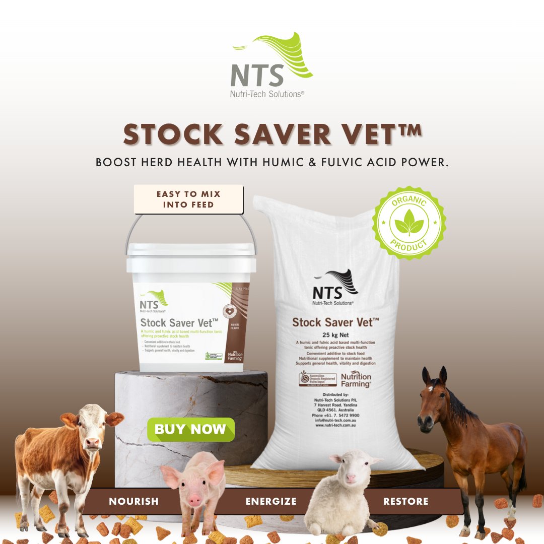 Keep your herd in top shape. 🐄
Stock Saver Vet™ is a natural humic and fulvic acid tonic that supports digestion, health, and vitality — every feed, every day.

💪 Keep them strong. Keep them thriving.
🛒 Buy now 👉 nutri-tech.com.au/collections/an…

#StockSaverVet #LivestockHealth