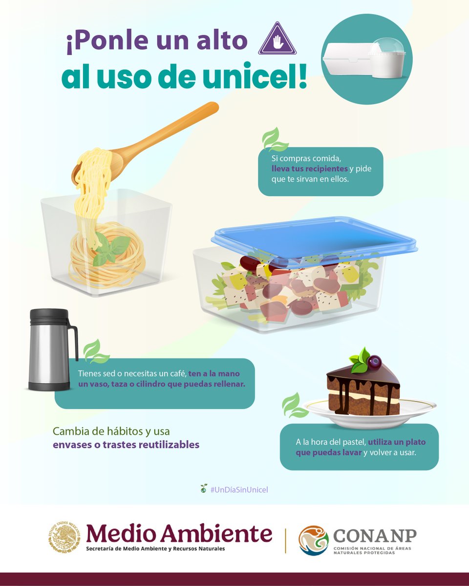 Dile adiós al unicel y elige opciones más sostenibles. Cada pequeño cambio cuenta para cuidar nuestro medio ambiente. ❌🍽️

¡Invita a tu familia y amistades a que se sumen a la campaña #UnDíaSinUnicel! 👩‍👩‍👧‍👦💚✨

#SomosNaturaleza #GuardianesDeLaNaturaleza 🌿🌊🐢🐠🦅