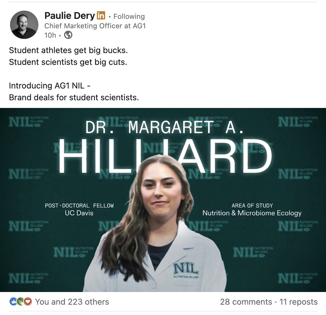 This is awesome. <a href="/drink_AG1/">AG1</a> sponsoring student scientists is SO SMART, I love this!