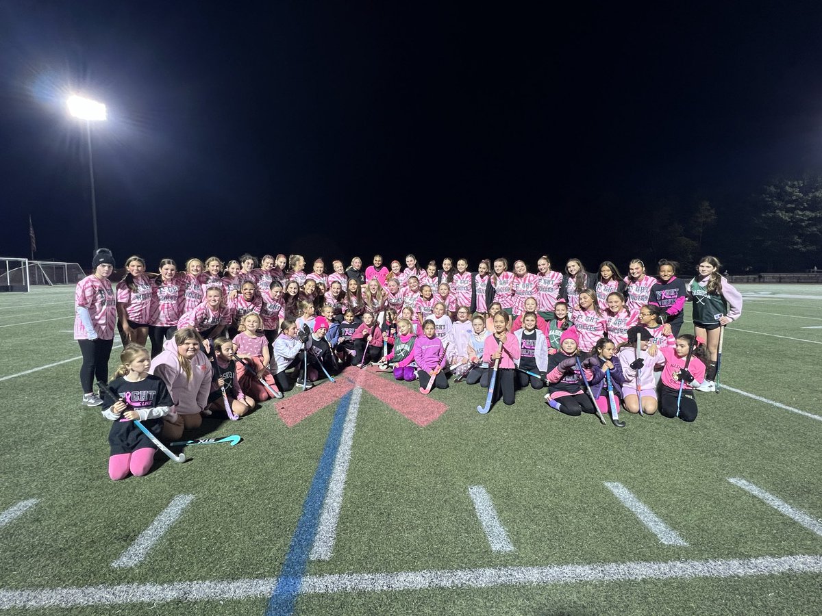 NashobaFH's tweet photo. Tonight was about more than field hockey. 🎗️It was about the people we play for. 💗 Those who’ve fought, are fighting, and those we’ve lost. Grateful to have our MS &amp; youth teams with us. Maddie Henry earns the stick for doing whatever the team needs.  #PlayForaCause https://t.co/wvty9bwkuT