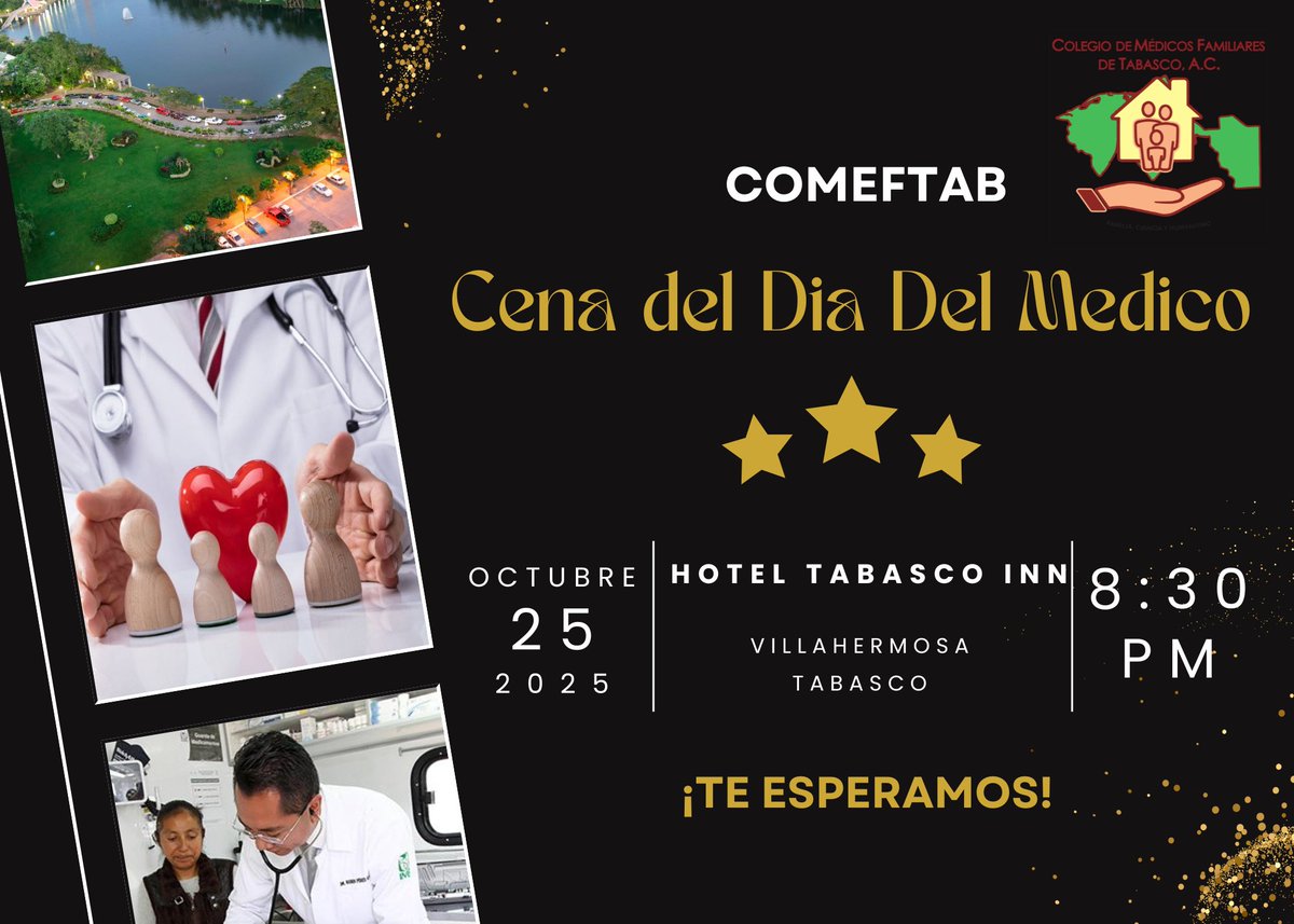 comeftab's tweet photo. 🎉✨ ¡Gran Cena-Baile del COMEFTAB! ✨🎉
💃🕺 ¡Ven a celebrar con nosotros una noche especial!

📅 Sábado 25 de octubre

🔗 Información y confirmación de asistencia aquí 👉 https://t.co/kczMdBv6Xc

#CenaBaileCOMEFTAB #MédicosFamiliares #Tabasco #ConvivenciaMedica 💙🎶🥂 https://t.co/dwksdGO3nT