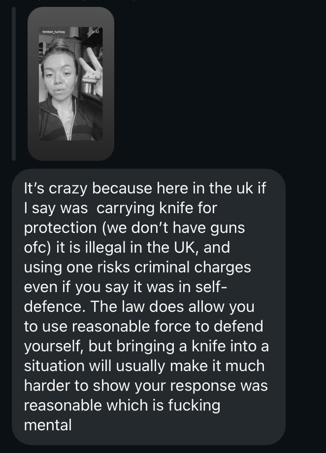 America: this is what we're going to have if you keep voting for "sensible gun control".
I received this message from a young woman in the UK.