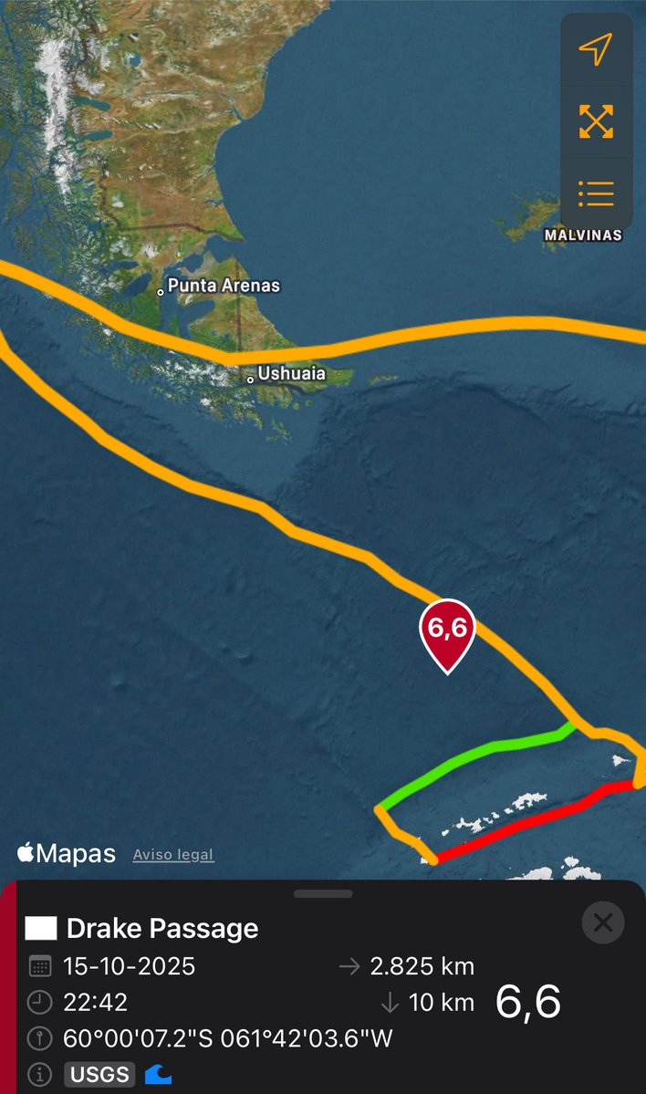 Fuerte sismo 6.6 en Pasó Drake Chile 🇨🇱