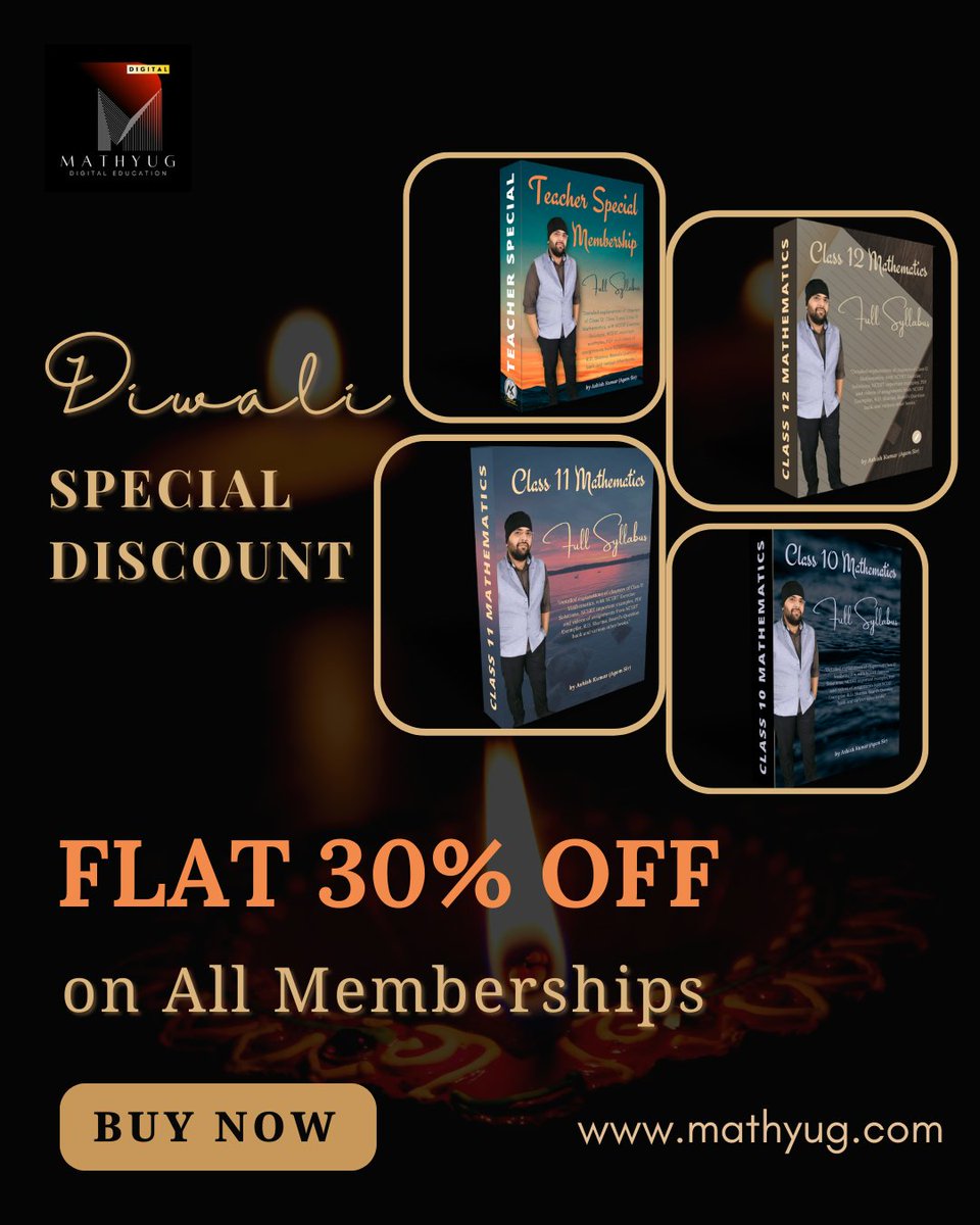 mathyug_hq's tweet image. Celebrate Diwali with Knowledge &amp;amp; Savings!

This festive season, light up your learning journey with MathYug’s Diwali Special Discount — get FLAT 30% OFF on all memberships!

Offer valid for a limited time!

👉 Visit mathyug.com
to enroll now.

#MathYug #DiwaliOffer