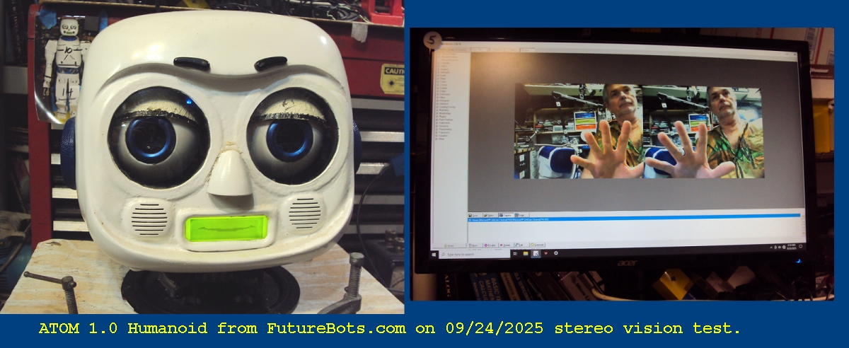ATOM1Humanoid's tweet image. ATOM 1.0 Humanoid testing it&apos;s stereo vision system, unlike all other humanoids out there ATOM 1.0 has a vision system like humans, ATOM also has stereo hearing, lips that move, articulated eyes and head and eye brows, also in the works is smell, all from FutureBots.com