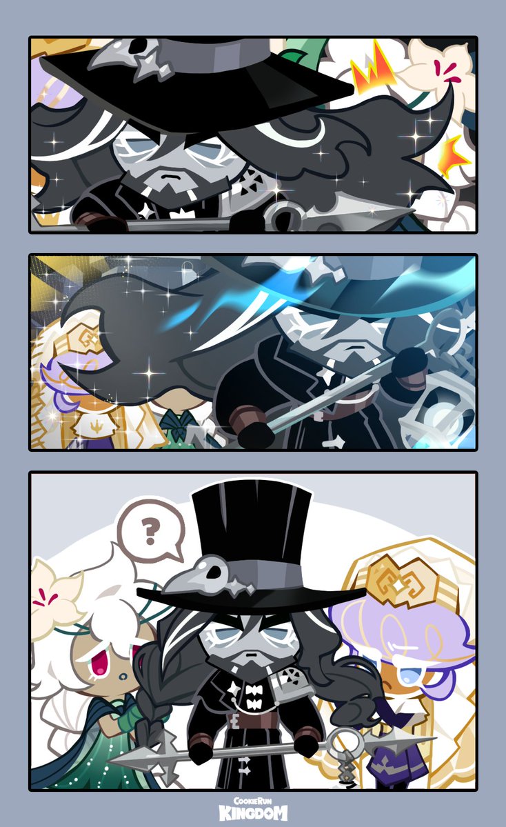 💭 'I wonder how he'd look with his hair tied up...'
The charismatic #CharcoalCookie! 🔥 Does his long hair bother him at all...? 🎩

#CookieRun #CookieRunKingdom #WhiteLilyCookie #PastryCookie