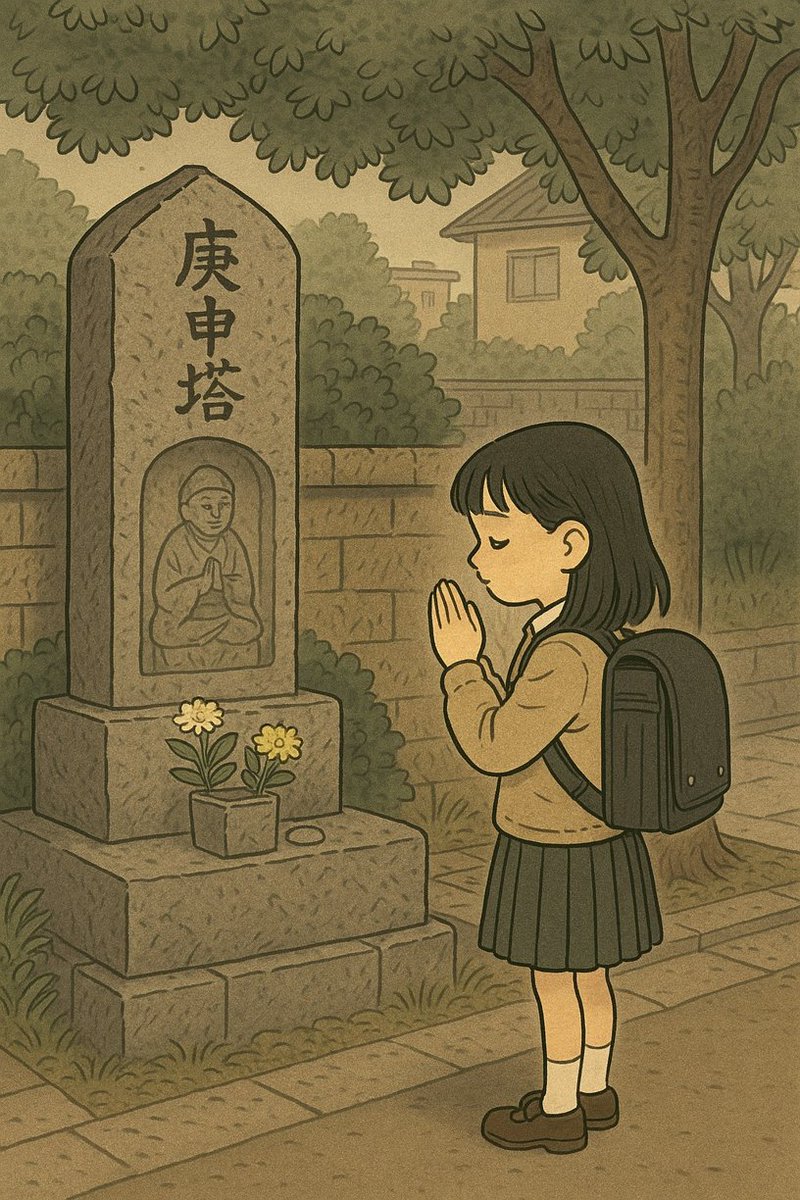 Japan_LateBloom's tweet photo. I just published A Little Girl’s Prayer At Koshin-zuka https://t.co/avm9QookBd 　Fig. generated by chatgpt according to the author's idea. https://t.co/Fl9WkPh7BY