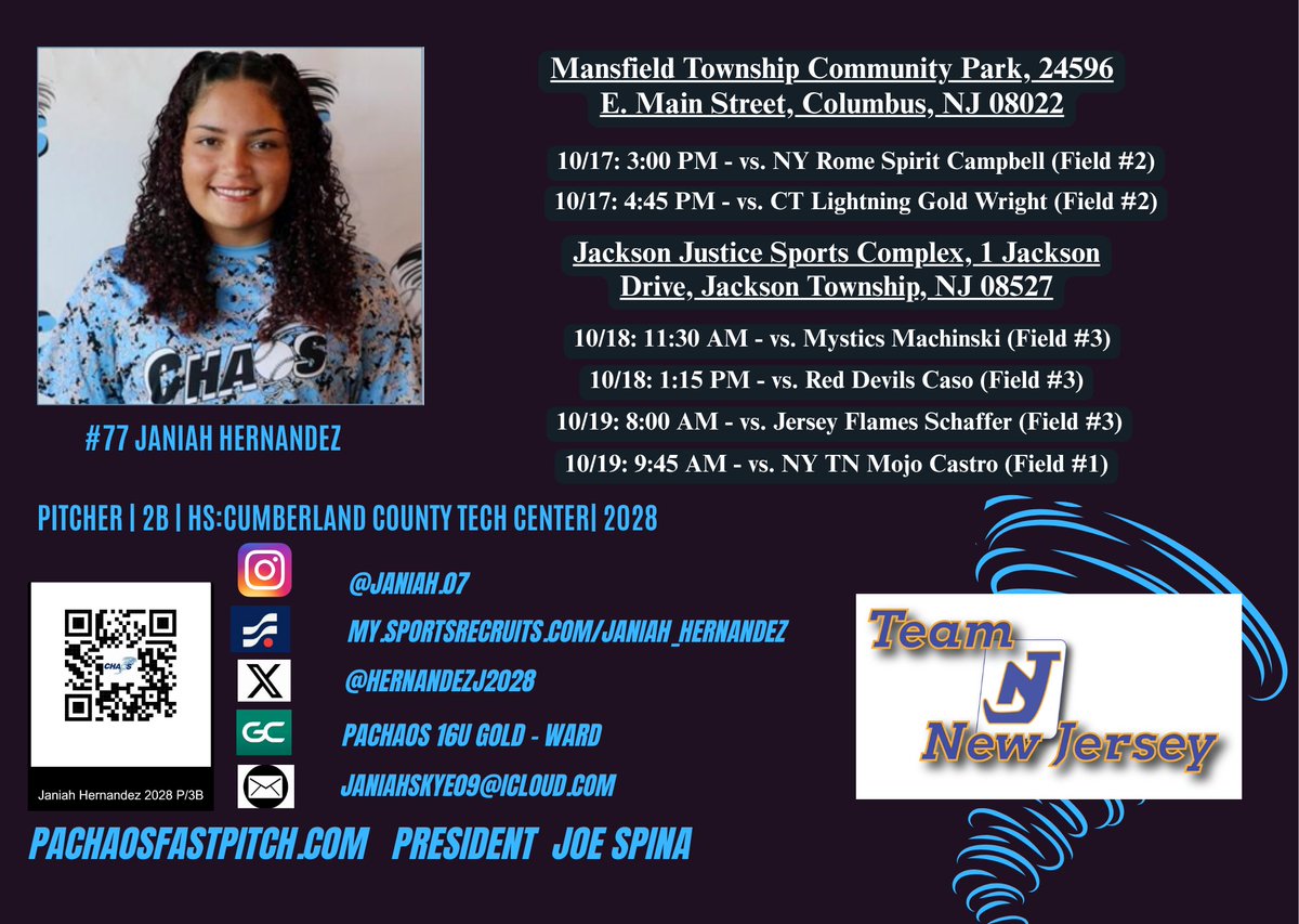 HernandezJ2028's tweet photo. Excited to hit the field at the Team NJ Fall College Showcase this weekend! Ready to compete, give it my all, and make the most of every opportunity. Let’s go! 💪🥎 #TeamNJ #CollegeShowcase #Softball
@TeamNJSoftball @pachaosward @PAChaosFastptch @Sports_Recruits @D1Softball @DirectRecruits @top_d1 @SBRRetweets @ExtraInningSB