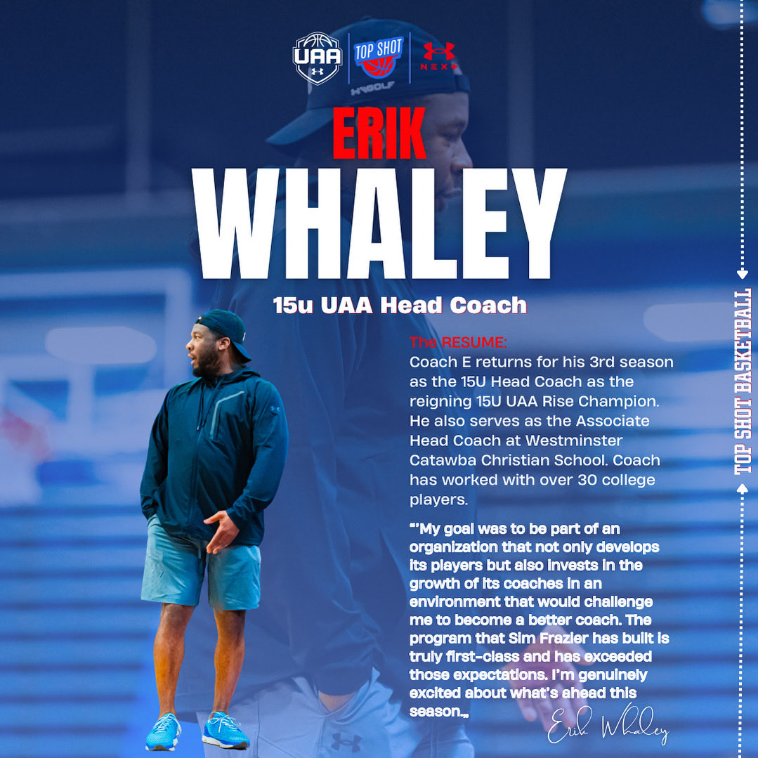 Top Shot Basketball (@topshotbb) on Twitter photo Last but certainly not least we’d like to introduce our 15u Head Coach <a href="/CoachE_WCCS/">Erik Whaley</a> !
Erik led our 15u crew to the 2025 UA Rise Title and we are excited to have him lead the way on UAA this season!
🔴🔵⚪️ Last but certainly not least we’d like to introduce our 15u Head Coach <a href="/CoachE_WCCS/">Erik Whaley</a> !
Erik led our 15u crew to the 2025 UA Rise Title and we are excited to have him lead the way on UAA this season!
🔴🔵⚪️