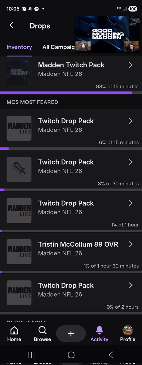 QuagmireJP's tweet photo. @EAMaddenNFL_MCS Watched for 3+ hours and nothing. JeffPierce2701 on twitch https://t.co/sajSy7h5xX