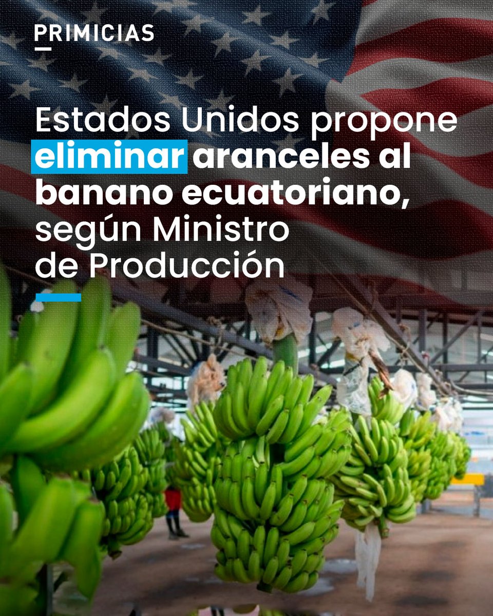 El ministro Luis Alberto Jaramillo anunció que Estados Unidos propuso eliminar los aranceles al banano y otros productos agrícolas ecuatorianos, en el marco de las negociaciones comerciales entre ambos países.  prim.ec/69EF50Xcani