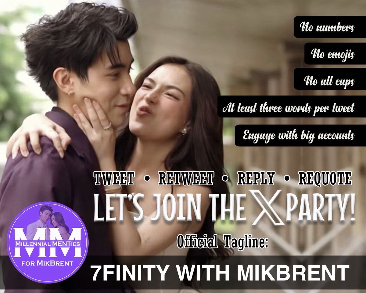 Let’s join the Twitter Party MENTies!!!

Drop a comment below with love and don’t forget the TP rules!

Official Tagline with Hashtag:

7FINITY WITH MIKBRENT