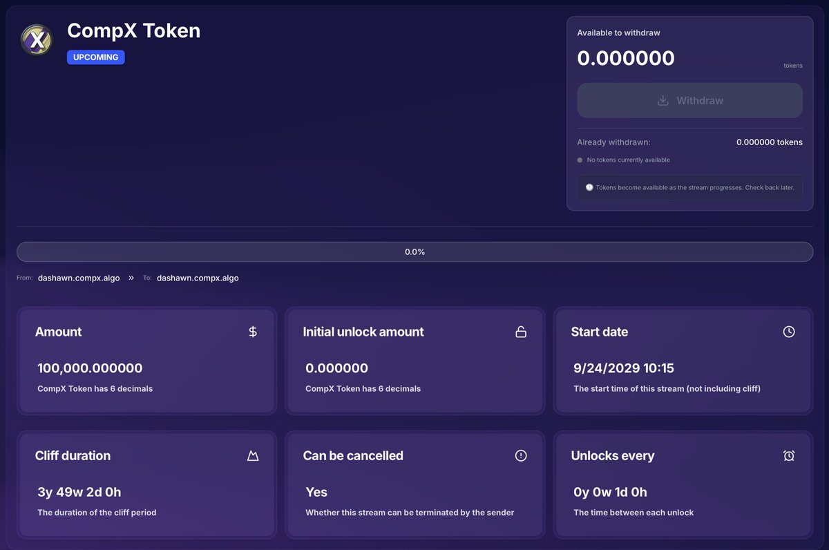 DashawnSun's tweet image. Wow 🤩 feels amazing to lock up 100,000 $COMPX for a 4-year run 💜💖
Gotta keep that FULX power strong ⚡️🟣
Long-term vision. Long-term rewards. Let’s gooo 🚀🌸
Here is the transaction link
allo.info/tx/4X2RJ2I2N4U…
#CompX #Algorand #DeFi #FULX #Governance @Compxlabs @xUSDfuture…