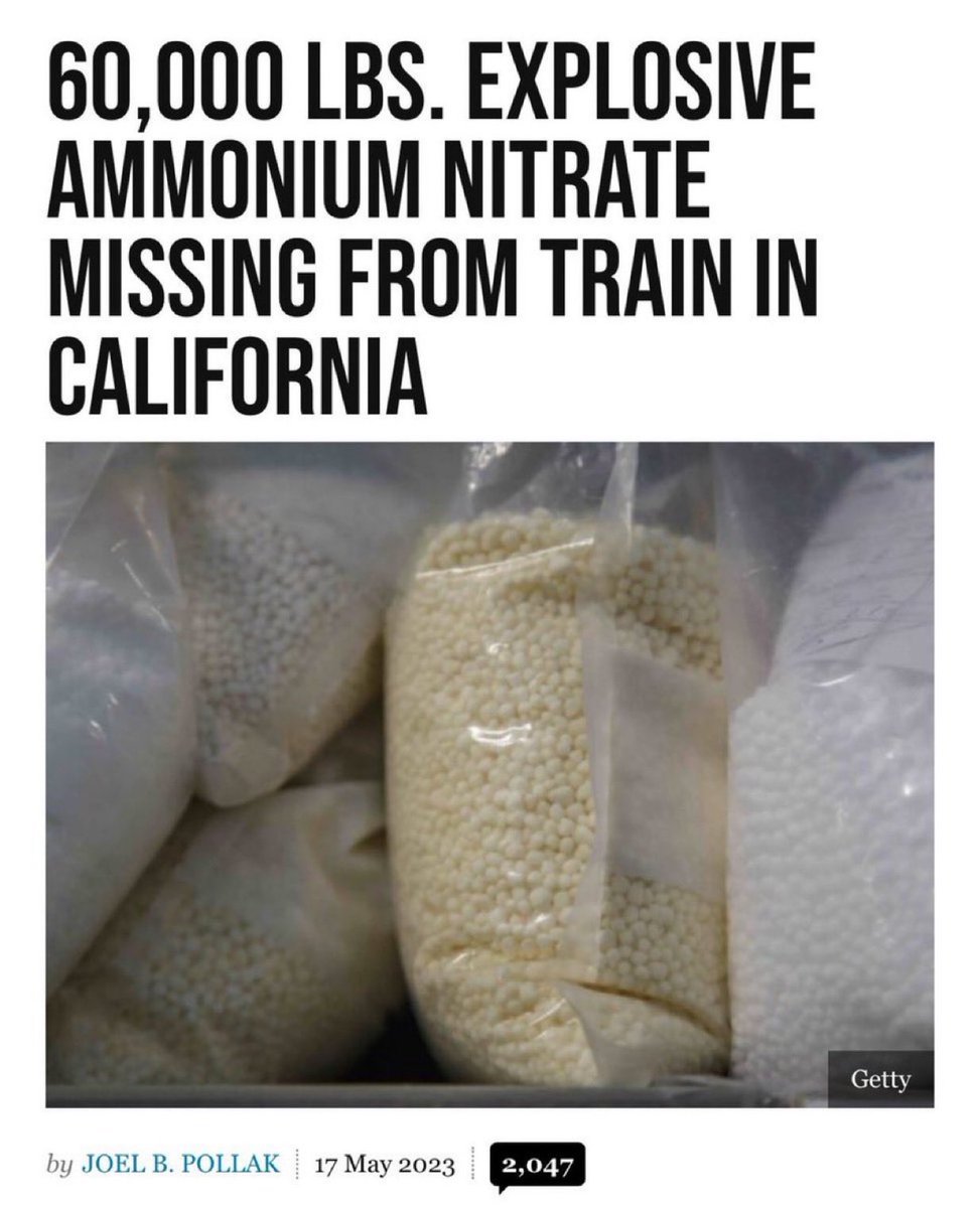 TheRubberDuck79's tweet image. ‼️REMINDER‼️ on April 12, 2023 - a railcar loaded with 30 tons [60,000 lbs] of ammonium nitrate left Cheyenne, Wyoming and arrived two weeks later at a rail stop in the Mojave Desert - MISSING THE AMMONIUM NITRATE!