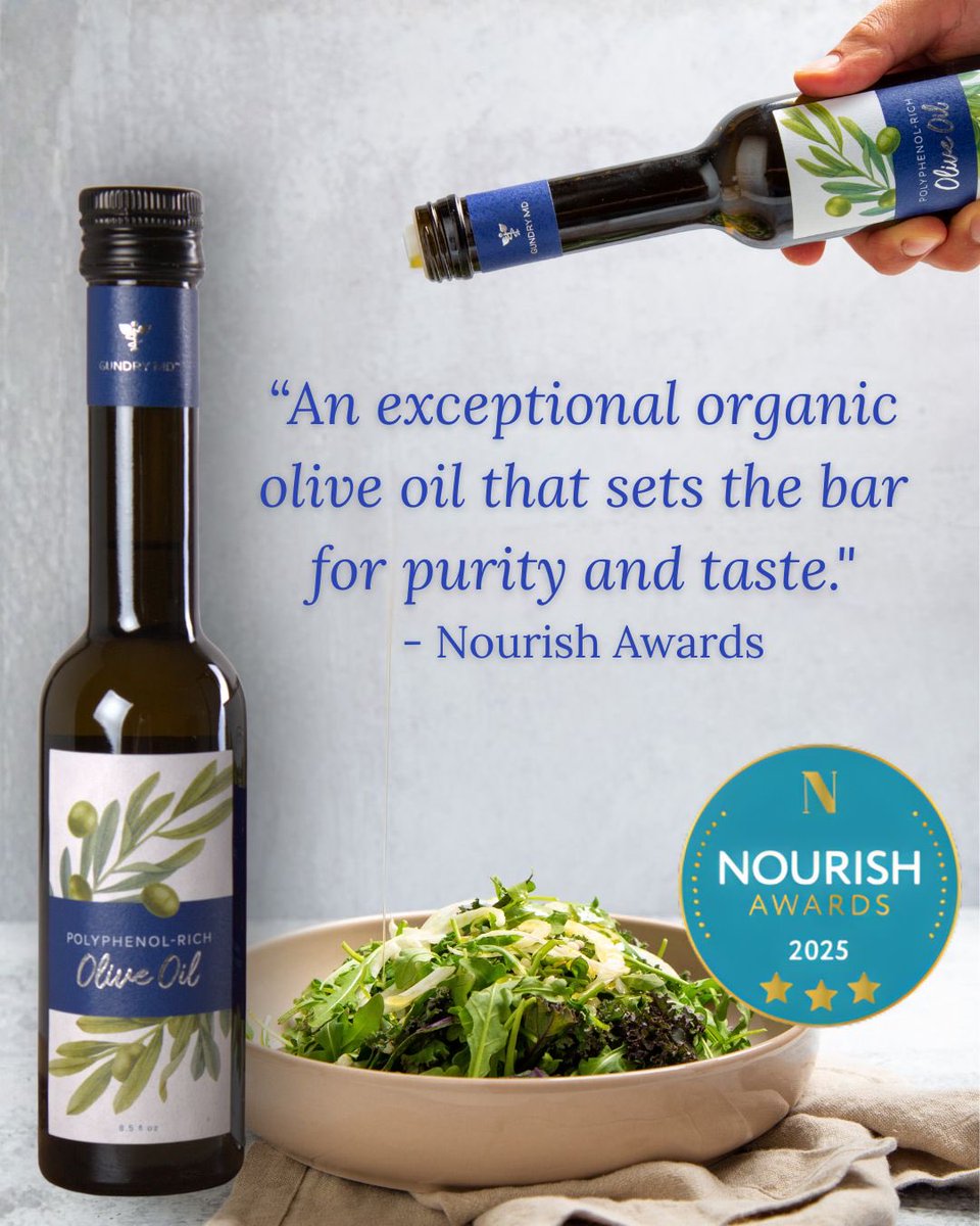 DrGundry's tweet photo. Have tried my olive oil? Proud to share it just won a Nourish gold award. Get yours here: https://t.co/sYOFGDFGWO https://t.co/72TVG7LYpm