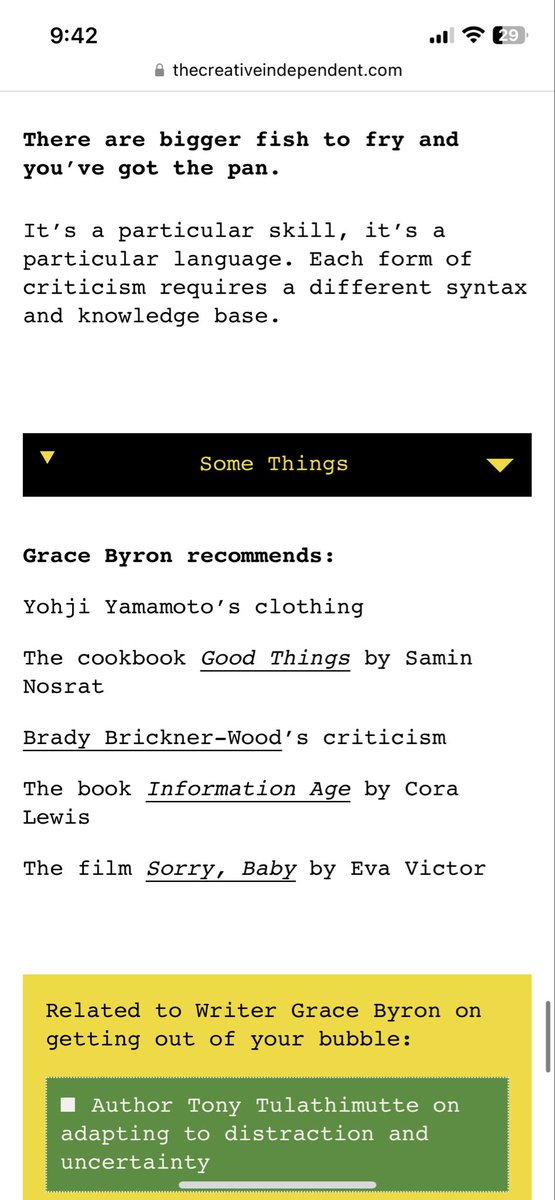 forgot to post my recent reccomendations for the creative independent