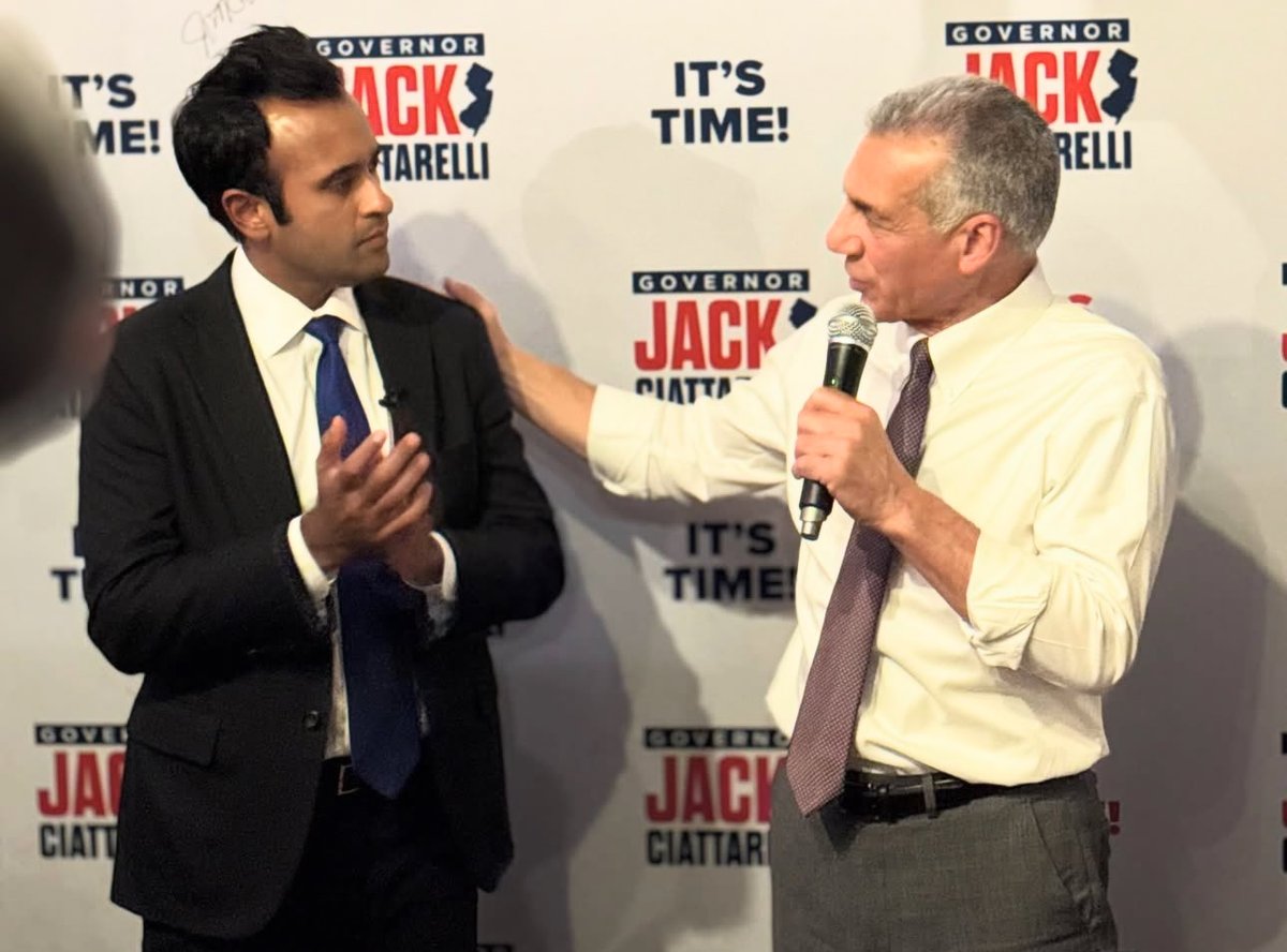 patriottakes's tweet image. Jack Ciattarelli campaigning with DOGE architect Vivek Ramaswamy