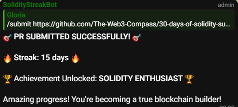 bitsofgloria's tweet image. 15 days into Solidity. Not easy, not perfect (especially when it’s not the only thing I’m learning) but it’s opening my mind to concepts I didn’t get before and that’s a win 🏆