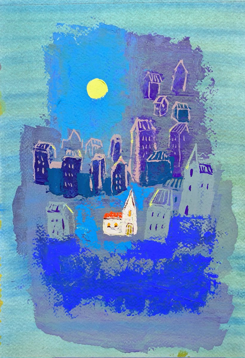 ＃artwork
＃art 
#絵、ぬ
＃心象風景画
＃Gouache
＃paintig

🎨💙💛🩵🩶