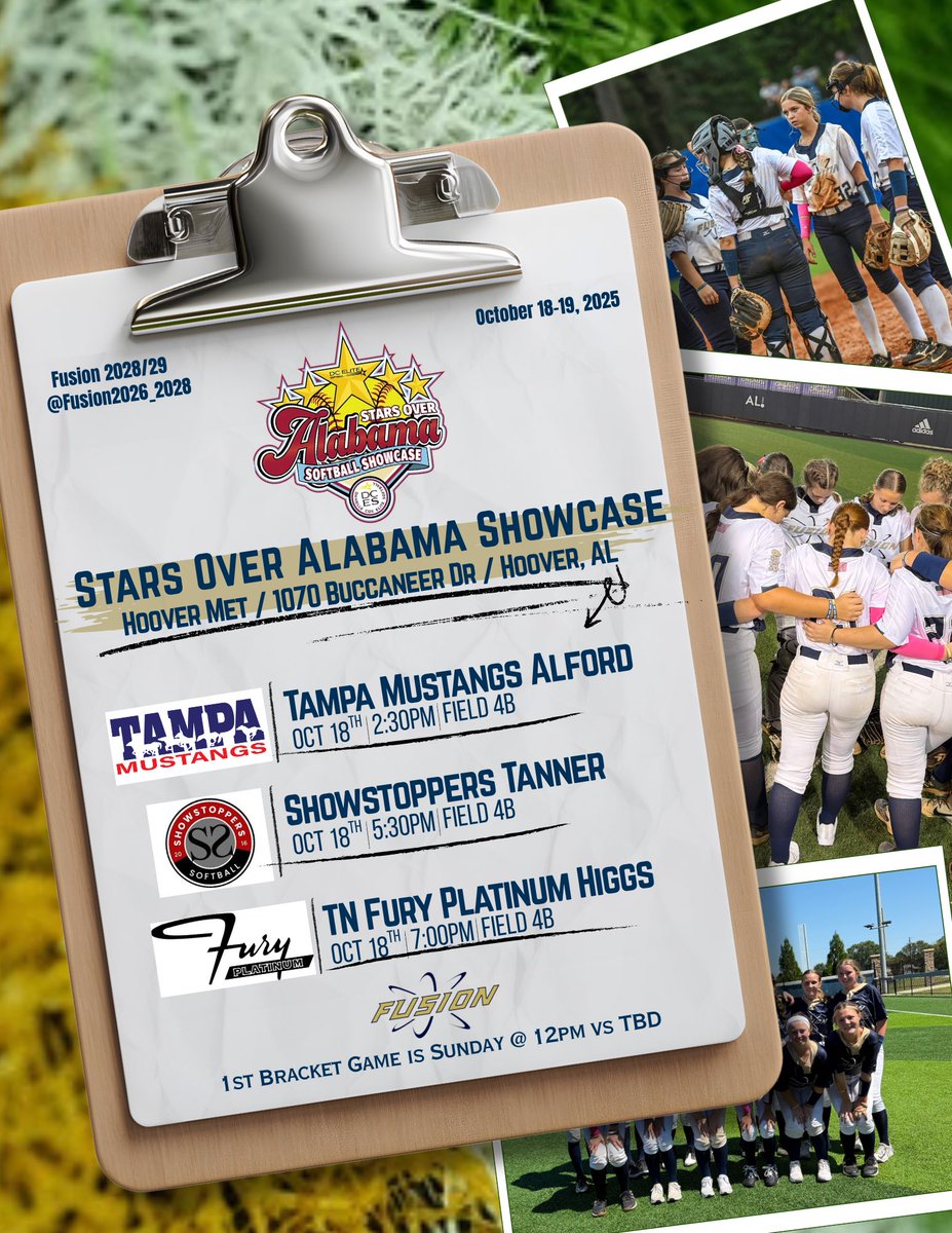 First Tournament of the fall! Field,times and location posted below. Can’t wait to take the field with <a href="/Fusion2026_2028/">Fusion 2026 & 2028</a> . <a href="/SunilSportsNews/">Sports News By Sunil Sunder Raj</a> <a href="/KyleParmley/">Kyle Parmley 🥎</a> <a href="/TopPreps/">TOP PREPS - Free Sports News, Videos & Information</a> <a href="/CoastRecruits/">Coast 2 Coast Recruits</a> <a href="/DirectRecruits/">Direct Recruits</a> <a href="/CSAPrepStar/">PREPSTAR</a> <a href="/TOP_D1RECRUITS/">Softball Top Preps Retweet</a> <a href="/Day1toD1/">Day1 to D1</a> <a href="/SoftballHome/">Softball Home</a>  <a href="/DiamondAddicts/">Diamond Addicts</a>