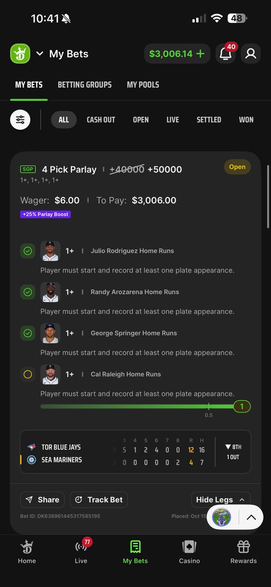 c_mercc's tweet image. HOLY SHIT I LOVE PLAYOFF BASEBALL @DKSportsbook #SeattleMariners #BlueJays #DraftKings