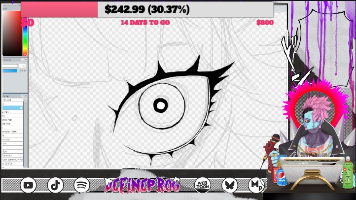 defineprog's tweet image. 🔴LIVE NOW!
Drawing one last Progtober before taking a break for Twitch Con! I wonder whose eye that is?